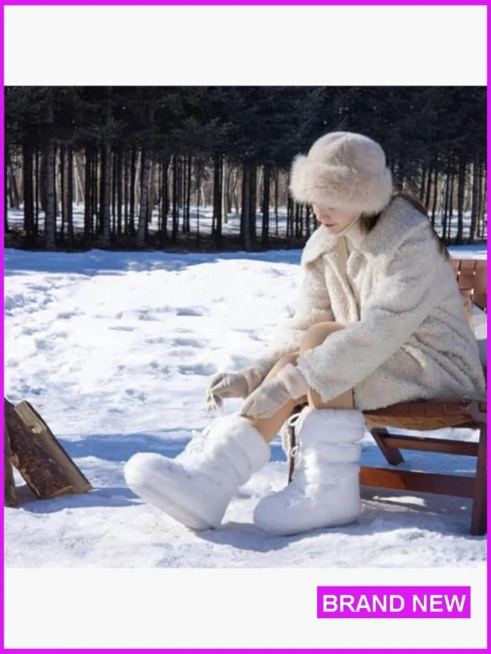 Fuzzy Faux Fur Mid-Calf Snow Boots Warm Fluffy Winter Boots with Fur Lining
